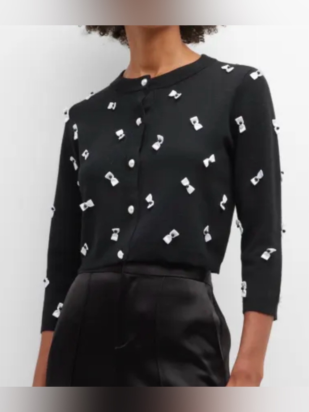 Alice + Olivia Daroda cropped bow Black Cardigan size medium